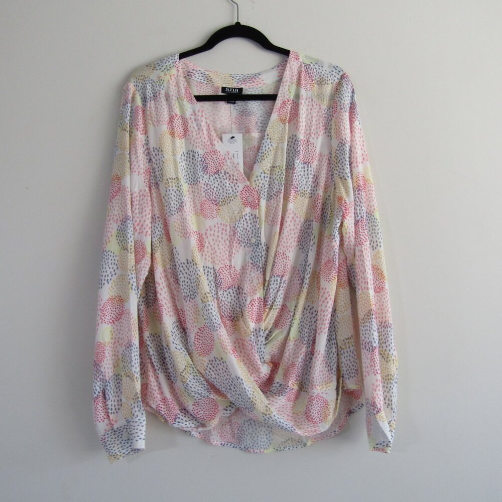 ANA Women's Abstract Print Surplice Top XL Tall Multicolor Boho Maximalist